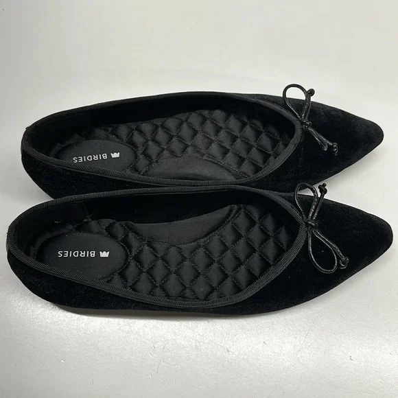 Birdies Goldfinch Velvet Pointed Toe Ballet Flat in Caviar Velvet Black Size 7.5 - Picture 2 of 9